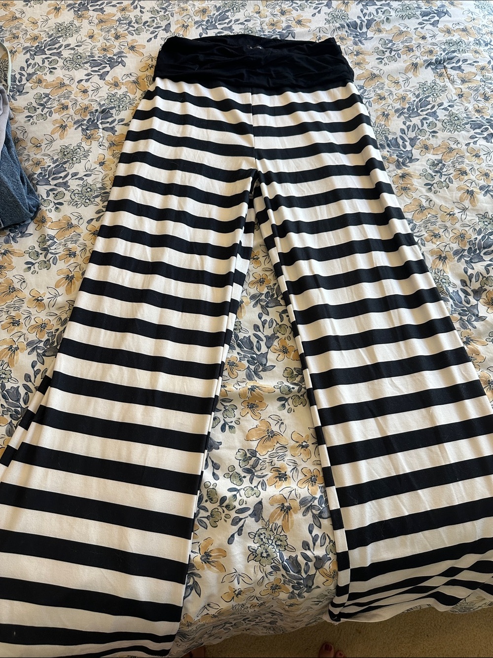 Wide-Leg Black and White Striped Palazzo Pants